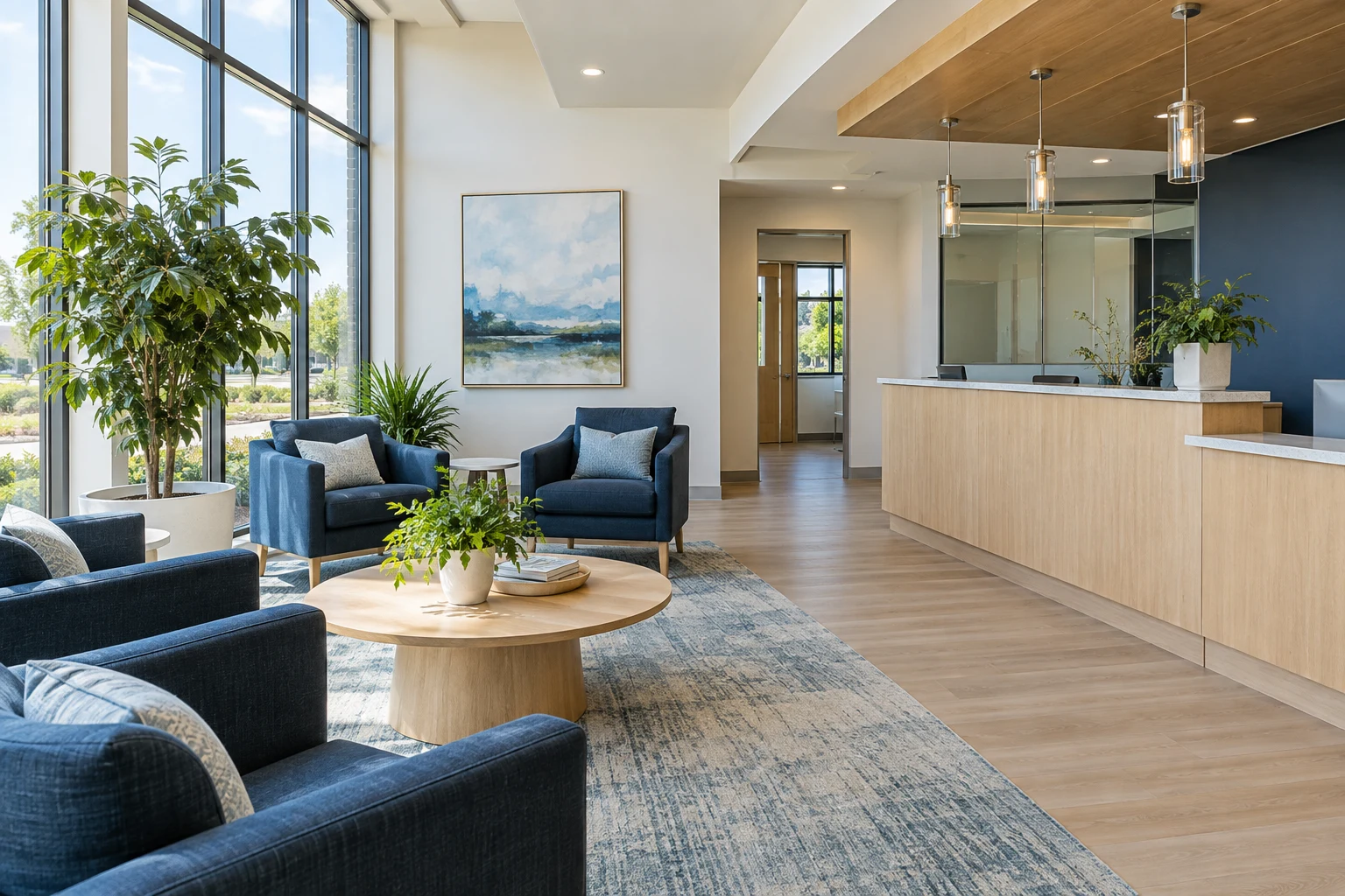Bright professional office waiting area